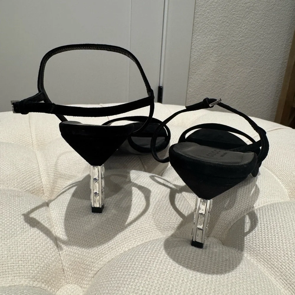(SOLD) Gucci Black Suede Crystal-Heel Sandals – Size 38.5 - Picture 7 of 10